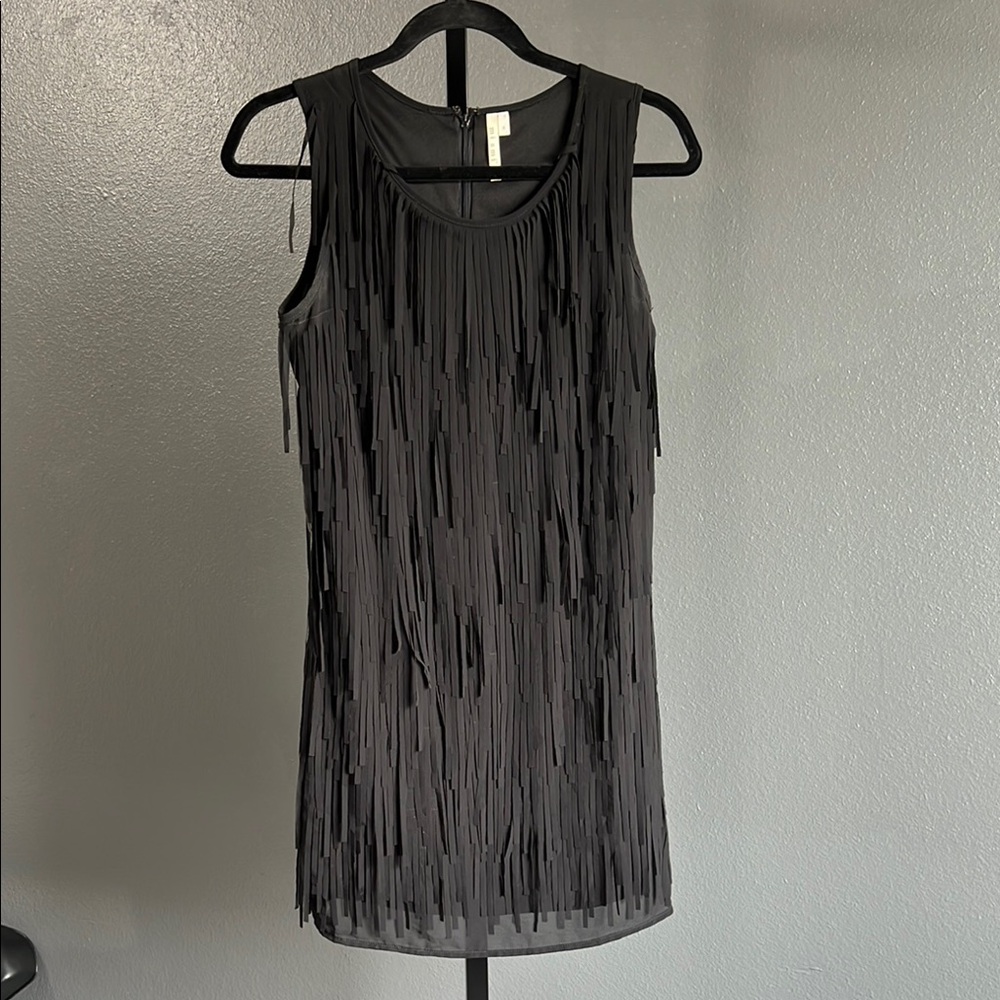 Chic Black Sleeveless Dress with Fringe
